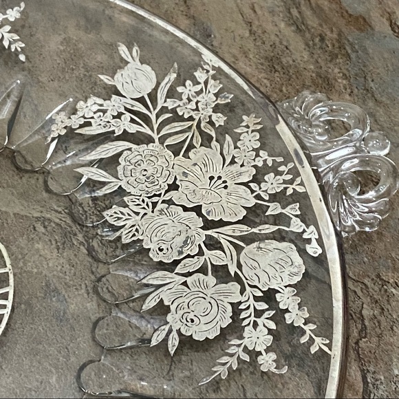 Vintage STERLING Silver Overlay Floral Poppy 25th Anniversary 10.5” Plate Dish - Picture 3 of 12